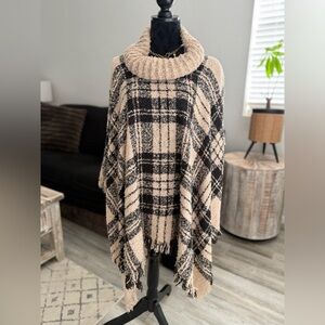 Plaid Cowl Neck Poncho